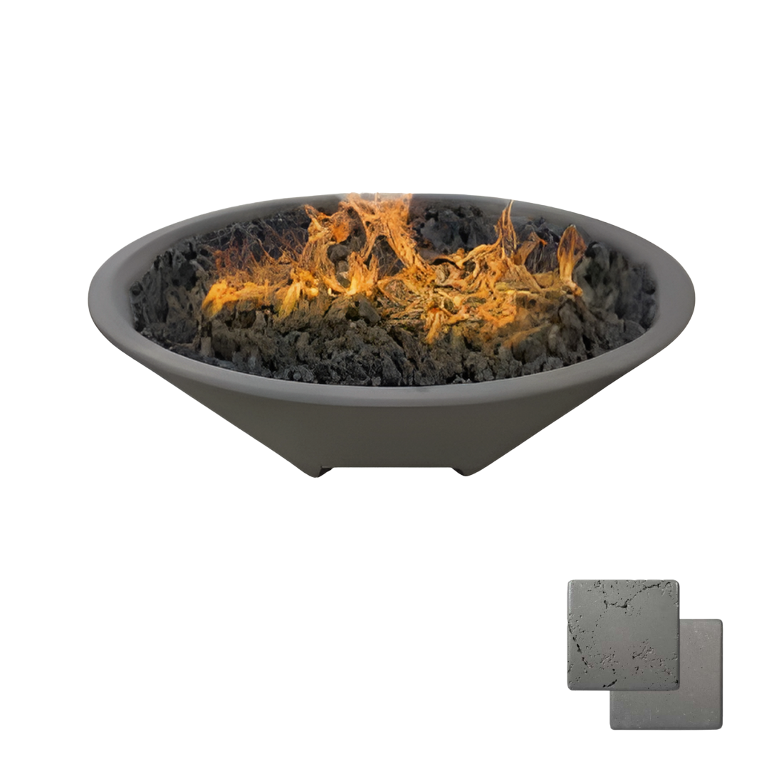 Round Oblique Fire Bowl with Venting | Modern GFRC Firepit = Color Slate