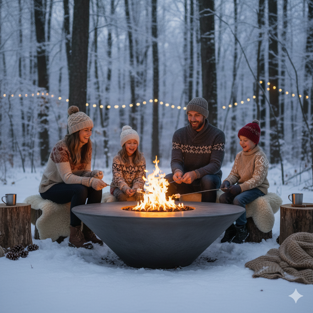 Round Oblique Fire Table | Modern GFRC Firepit