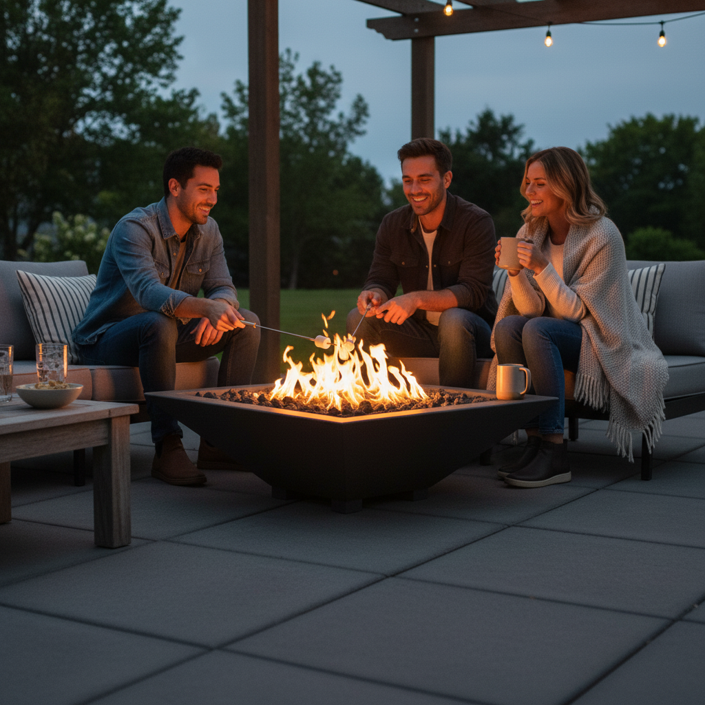 Square Oblique Fire Bowl with Venting | Modern GFRC Firepit