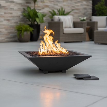 Square Oblique Fire Bowl with Venting | Modern GFRC Firepit