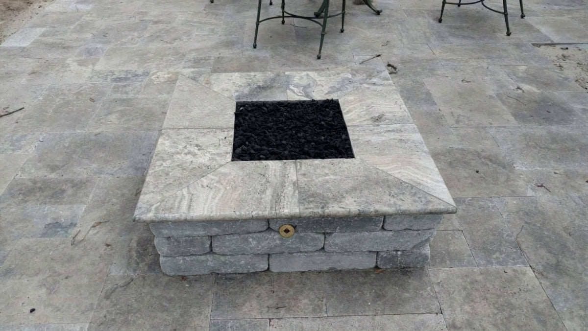 TessaRai Rectangle Fire Pit Kit: Auto Ignition in Granite