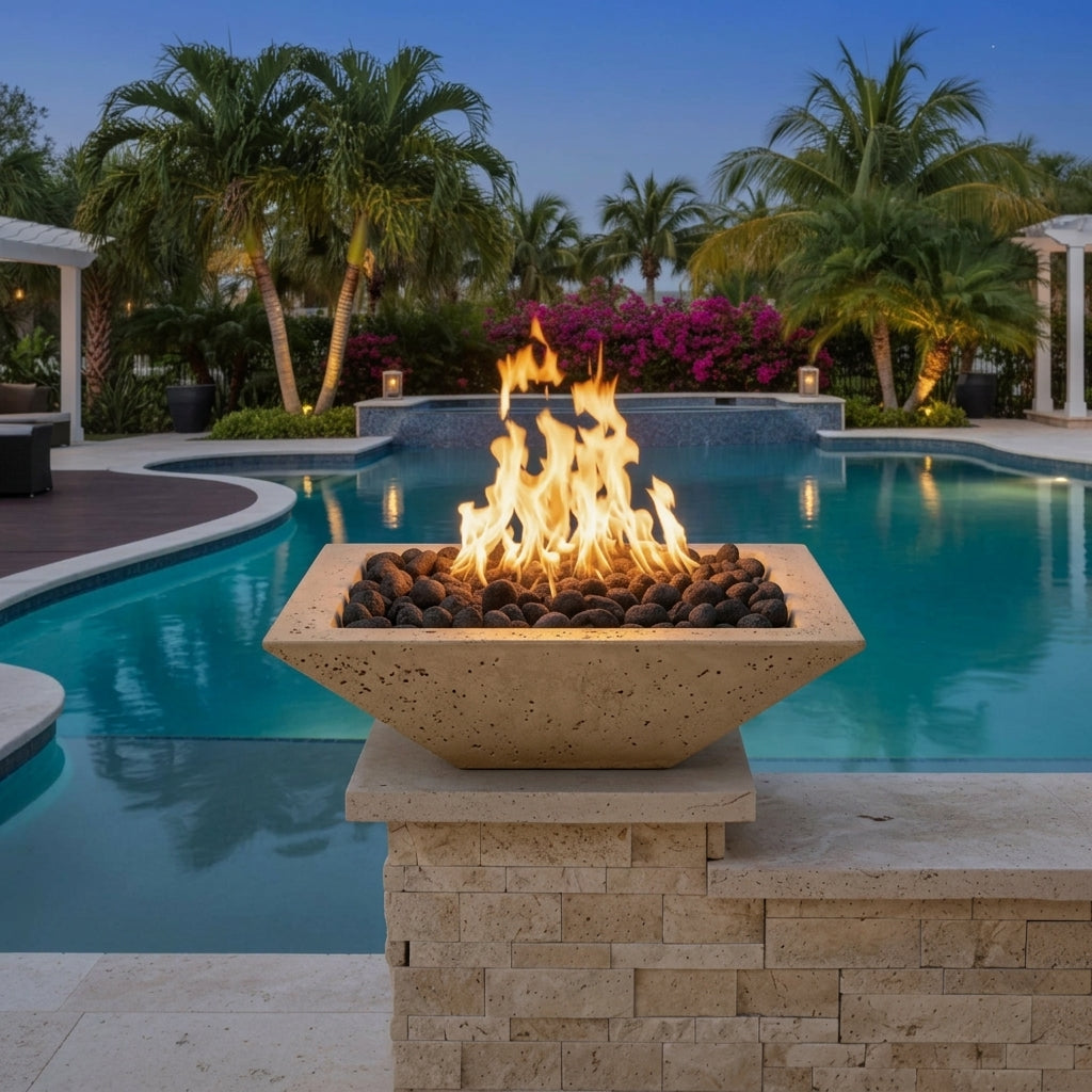 TessaRai Square Fire Bowl Kit: Auto Ignition in Beach Sand