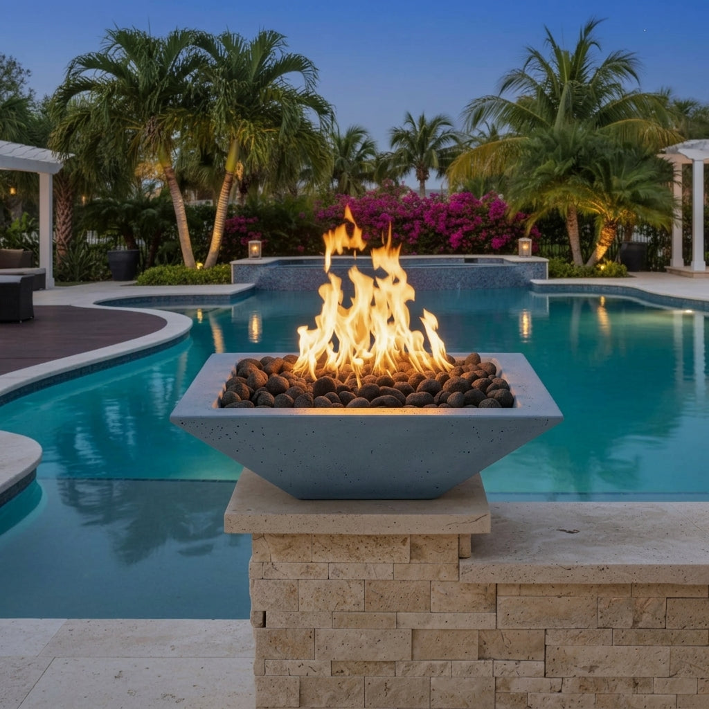 TessaRai Square Fire Bowl Kit: Auto Ignition in Coastal Blue