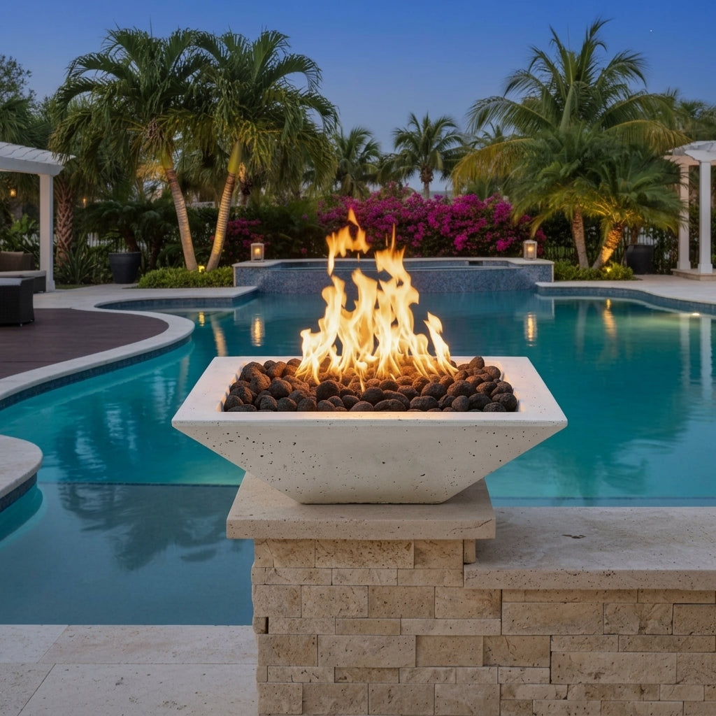 TessaRai Square Fire Bowl Kit: Push Button Ignition in Grey White