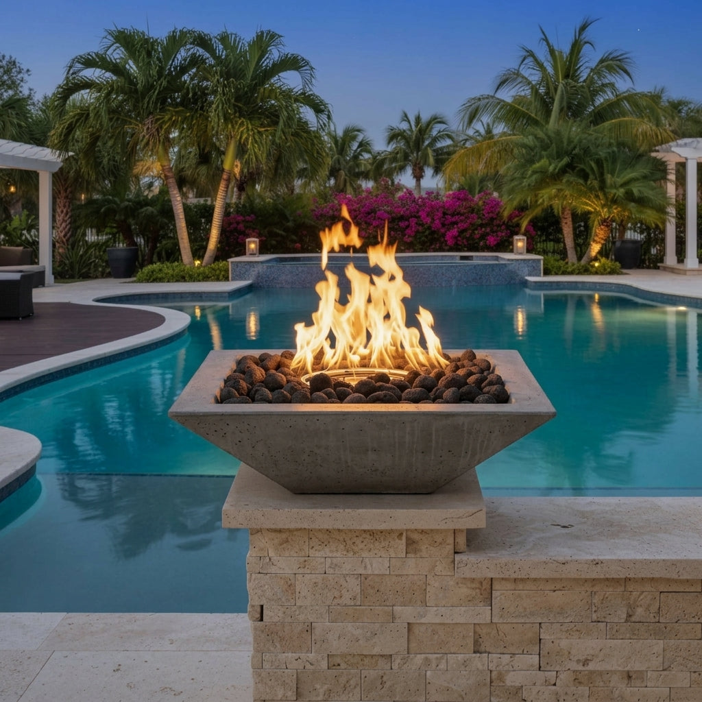 TessaRai Square Fire Bowl Kit: Auto Ignition in Medium Grey