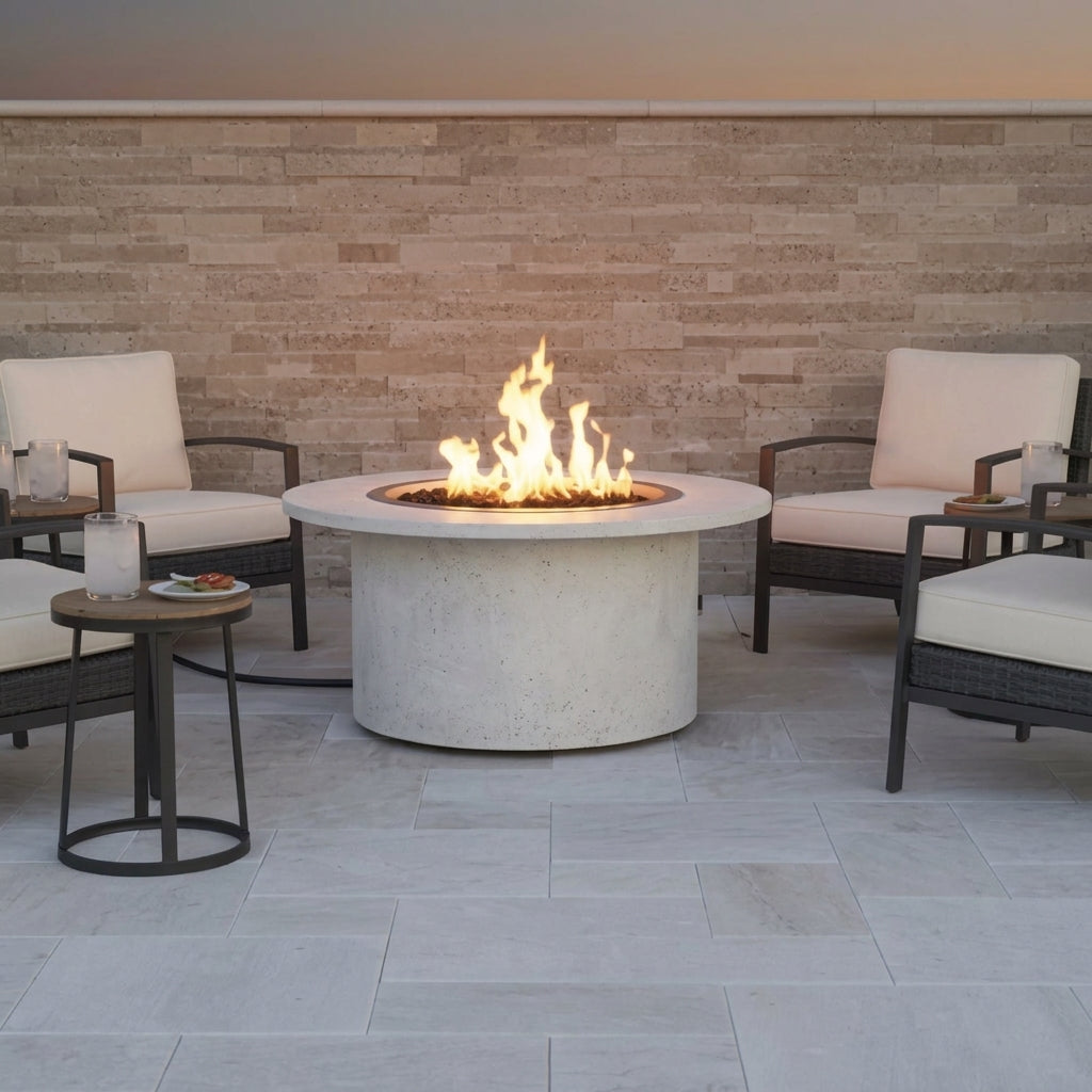 TessaRai 2-Piece Round Fire Table Kit in Grey White