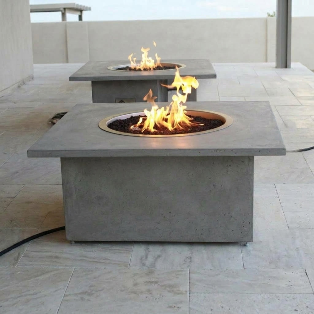 TessaRai 2-Piece Square Fire Table Kit in Medium Grey