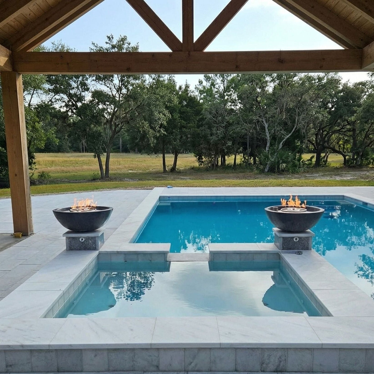 TessaRai Round Fire Bowl: Push Button Ignition — GFRC fire bowl, lifestyle photo 3